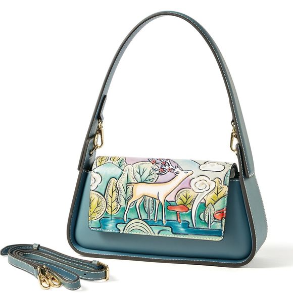 Shoulder Bags, Genuine Leather Shoulder Bag Hand Carved :